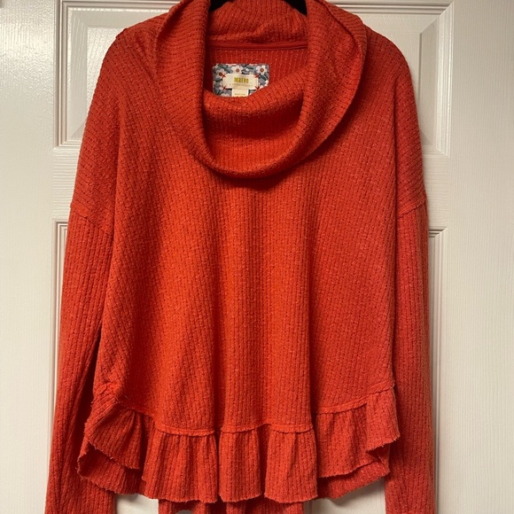 NWOT Maeve Anthropologie Addie Ruffled Hacci Pullover Sweater Size M Orange - Picture 2 of 8